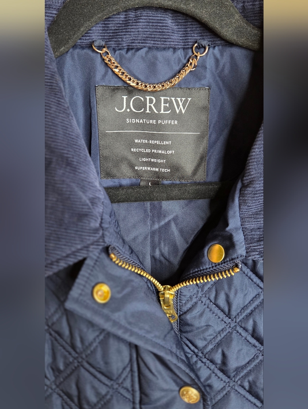 J.Crew Signature Puffer Vest In Navy With Navy Corduroy Collar - Picture 5 of 16